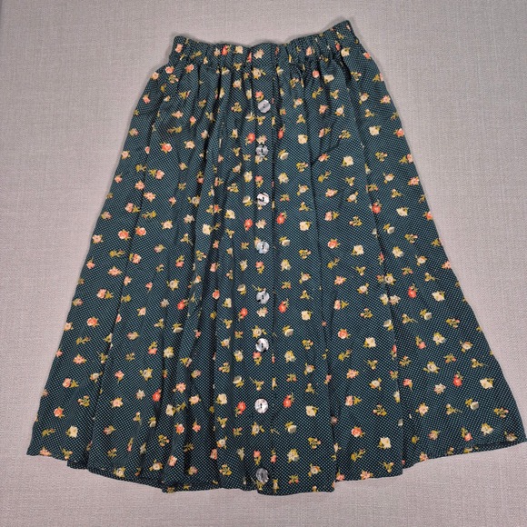 Rexx Dresses & Skirts - Rexx London New York Floral  Button Front Midi Skirt Dark Green Polka Dot Small